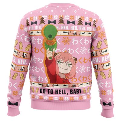 Anya Go To Hell Baby Spy X Family Ugly Christmas Sweater BACK mockup - Spy x Family Store