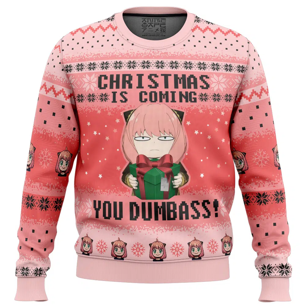 Christmas Is Coming You Dumbass Spy X Family Ugly Christmas Sweater FRONT mockup - Spy x Family Store